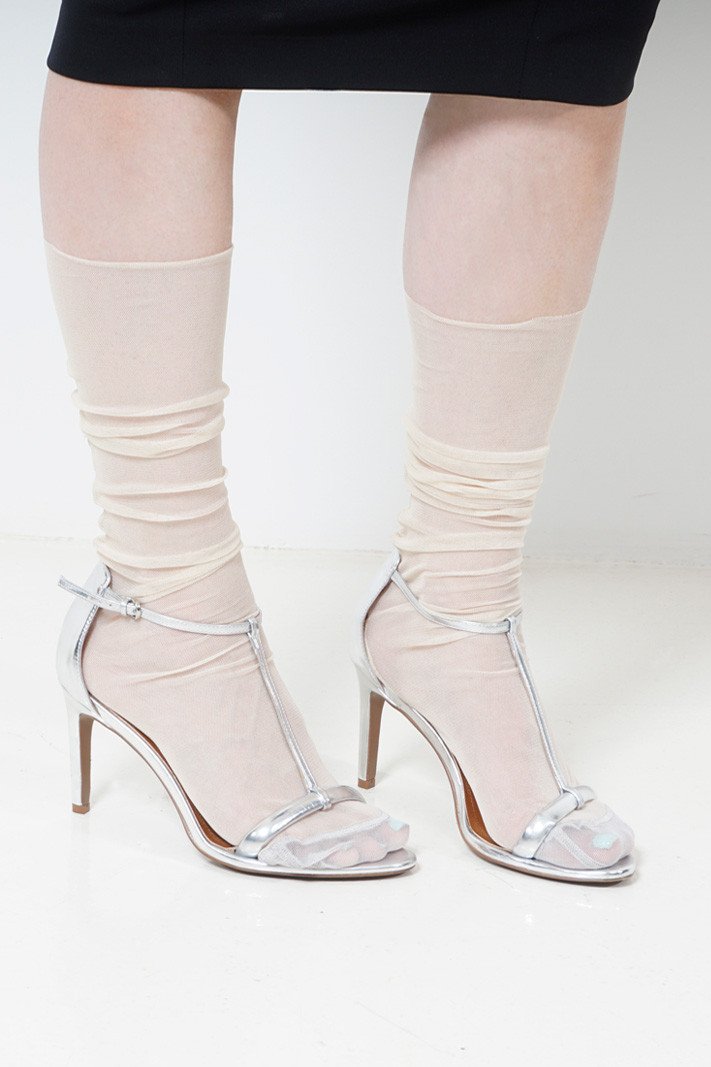 VIP White Diamante Holographic Detailed Mesh Pointed Toe Stiletto Sock Boot  Heels | Public Desire